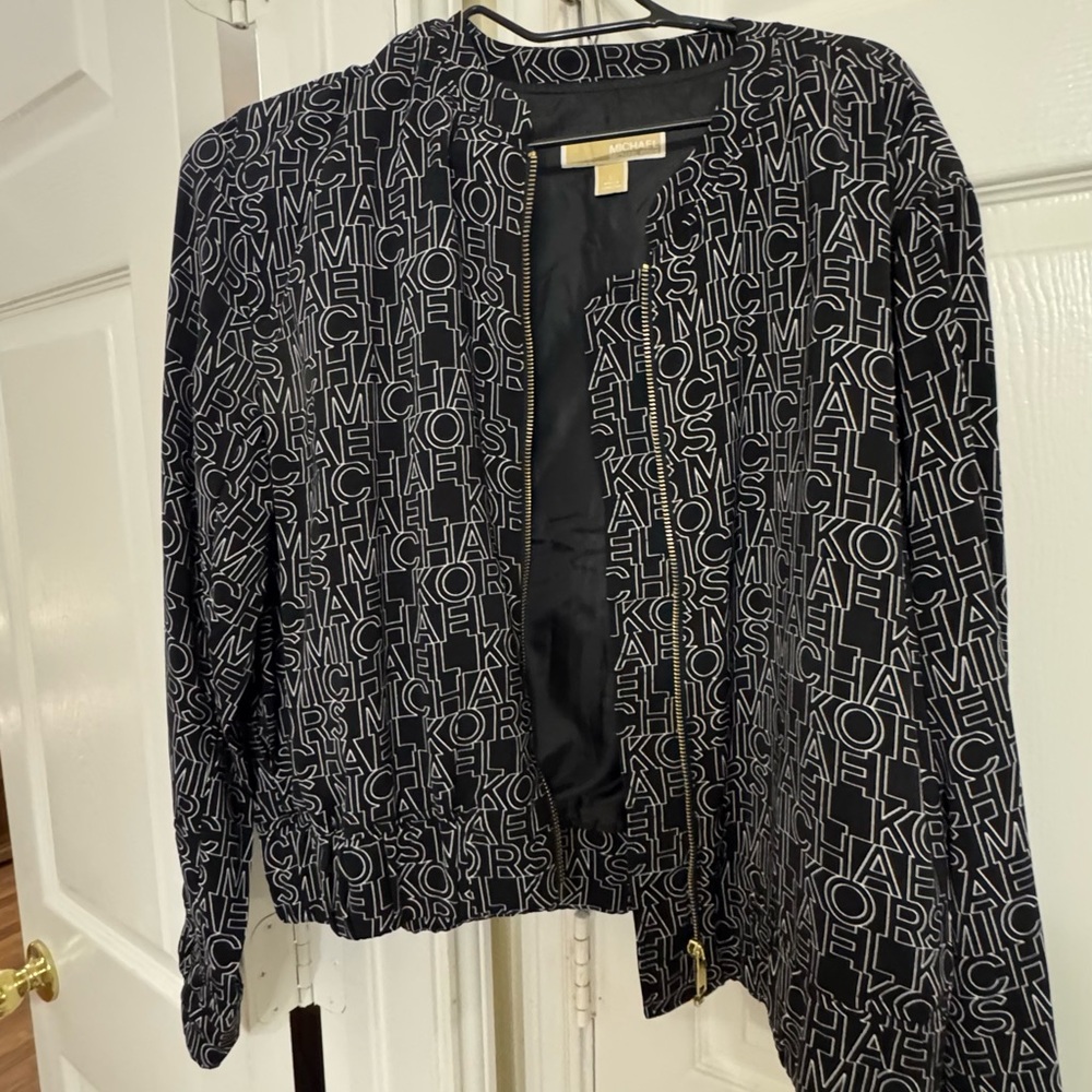 Michael Kors Black and White Logo Bomber Jacket